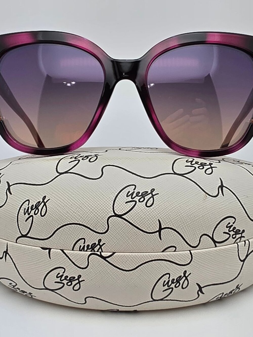 Guess GU7726 Violet Frame Violet Mirror Gradient Lens Cat Eye Sunglasses w/ Case